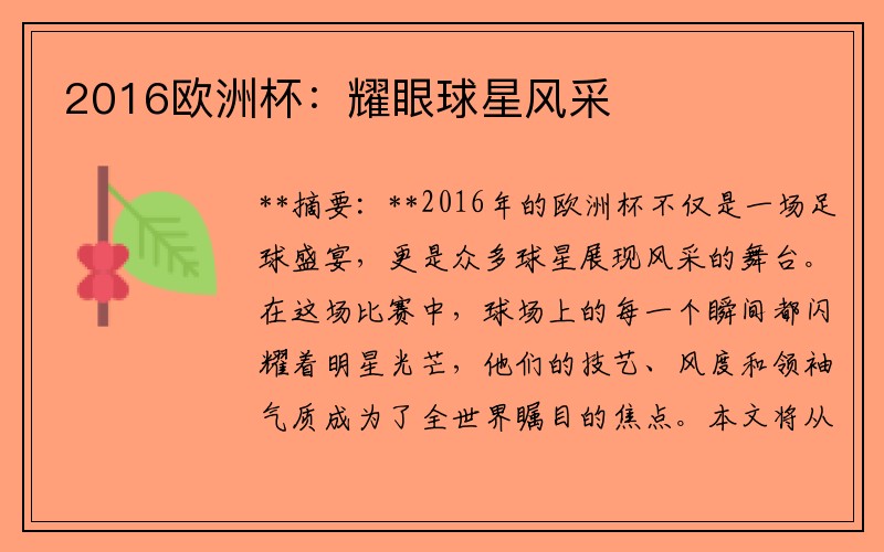 2016欧洲杯：耀眼球星风采