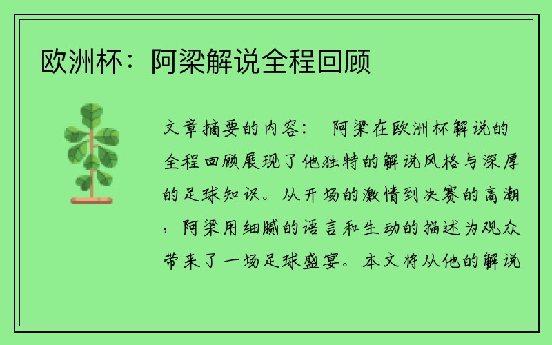 欧洲杯：阿梁解说全程回顾