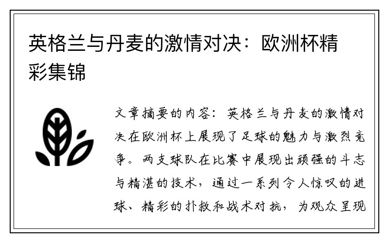 英格兰与丹麦的激情对决：欧洲杯精彩集锦